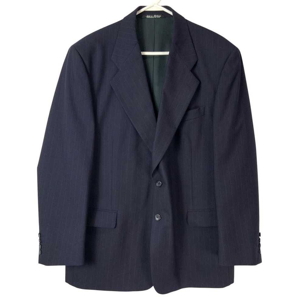 Bill Robinson Navy Pinstripe Wool Blazer 44R 2-Button Notched Lapel Long Sleeve